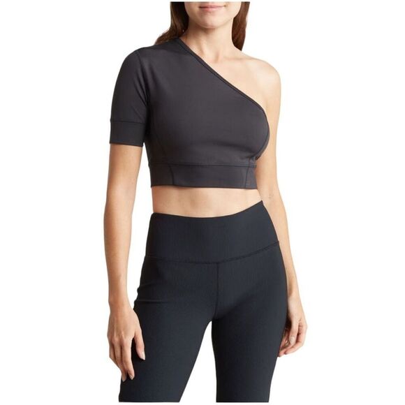 Z by Zella Black Feel Inspired One Shoulder Crop Top Size Large NWT - Picture 1 of 9